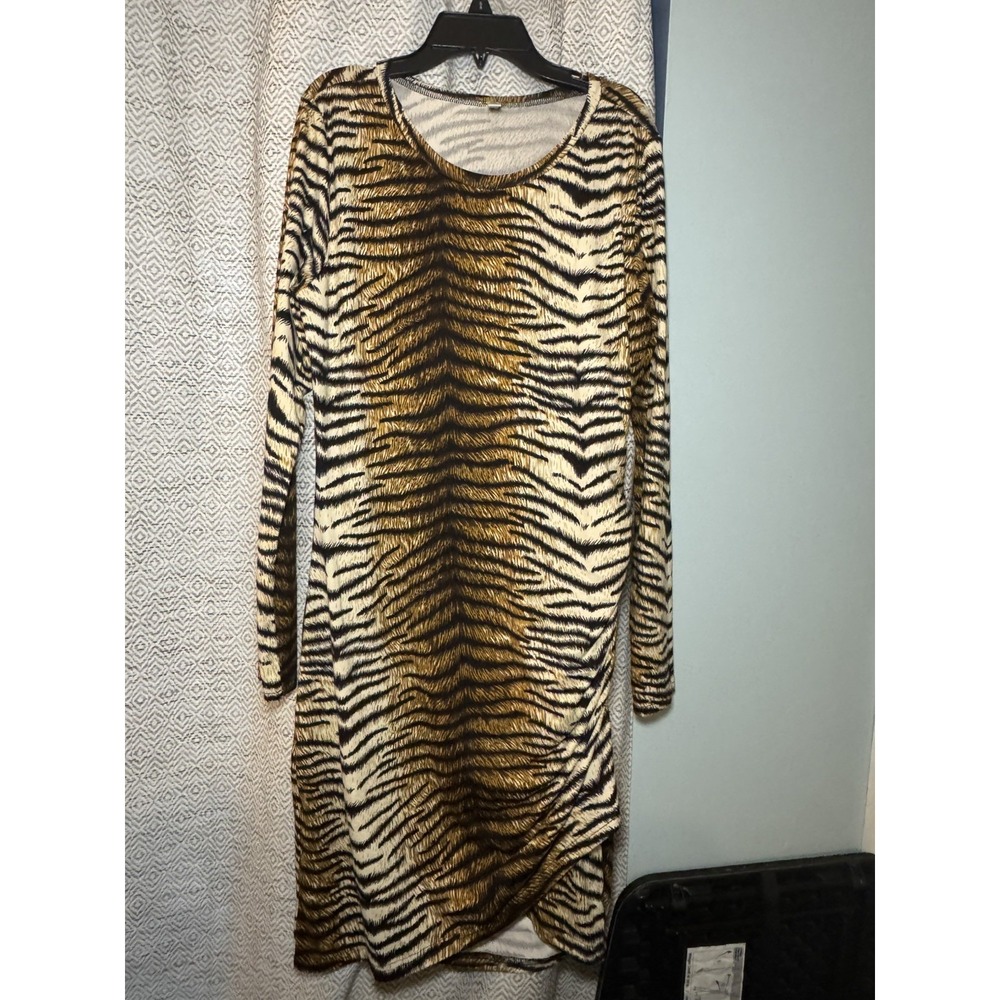 Grecerelle Tiger Striped Printed Long Sleeve Bodycon Dress Costume Halloween XL